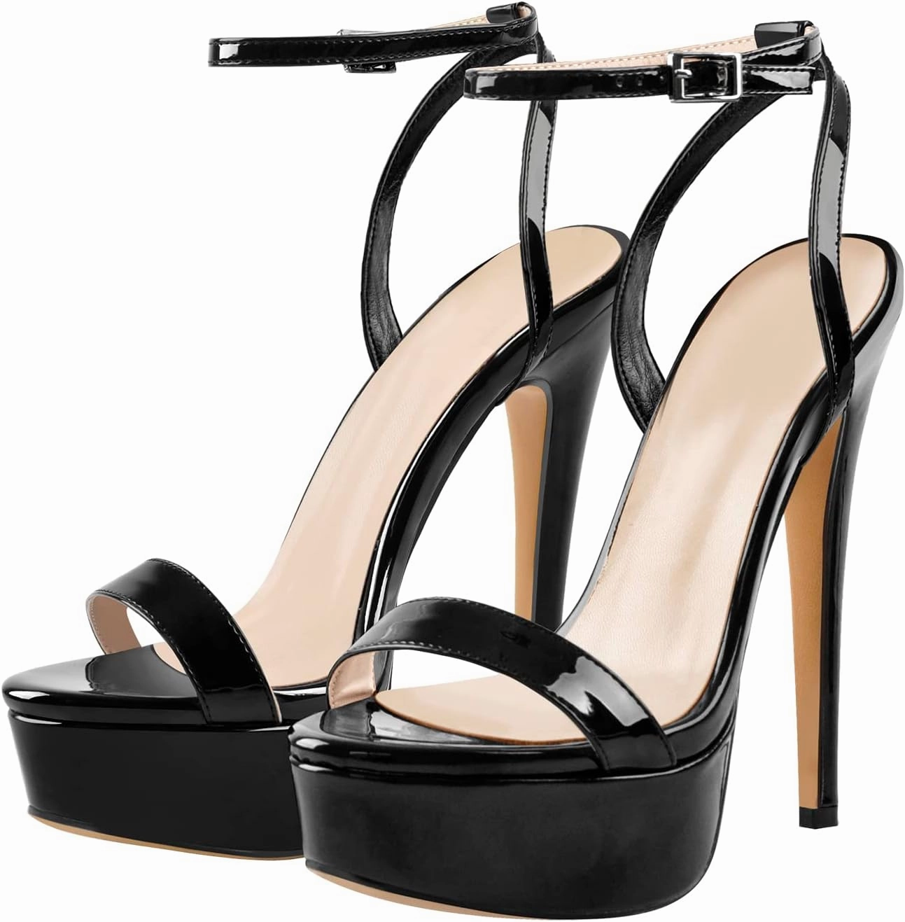 Platform Stiletto High Heels for Women, Round Open Toe Ankle Strap Sexy Heeled Sandals for Wedding Party Dress