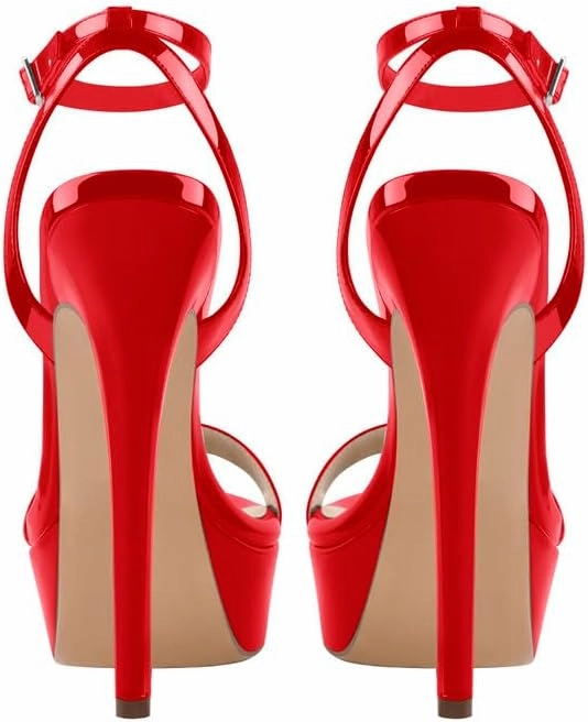 Platform Stiletto High Heels for Women, Round Open Toe Ankle Strap Sexy Heeled Sandals for Wedding Party Dress