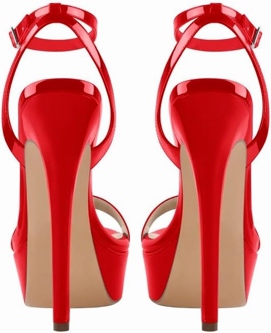 Platform Stiletto High Heels for Women, Round Open Toe Ankle Strap Sexy Heeled Sandals for Wedding Party Dress