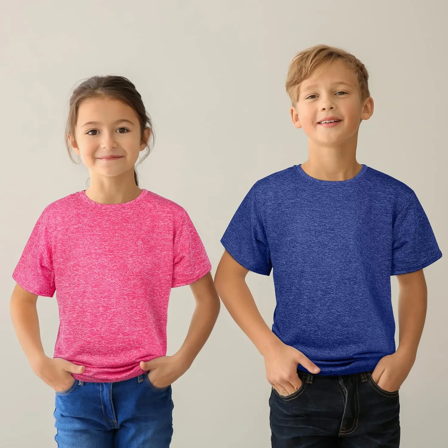 Poroka 6 Pack Girls Athletic Shirts Short Sleeve T-Shirts Crew Neck Dry-Fit Shirts Activewear Tees Tops Casual Shirt