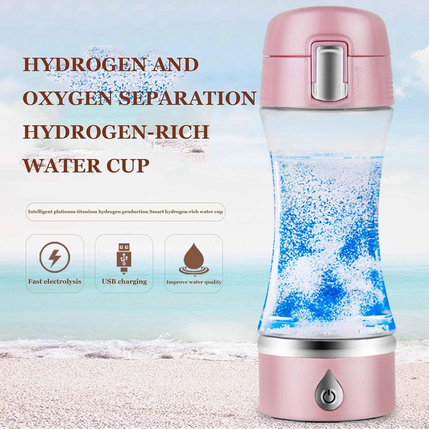 Portable Water Bottle, High Concentration Hydrogen Separation Hydrogen Rich Water Cup, Smart Purifier Bottle, USB Rechargeable Anti Aging Fitness Cup