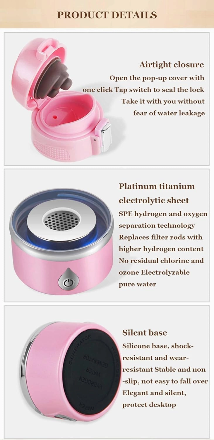 Portable Water Bottle, High Concentration Hydrogen Separation Hydrogen Rich Water Cup, Smart Purifier Bottle, USB Rechargeable Anti Aging Fitness Cup