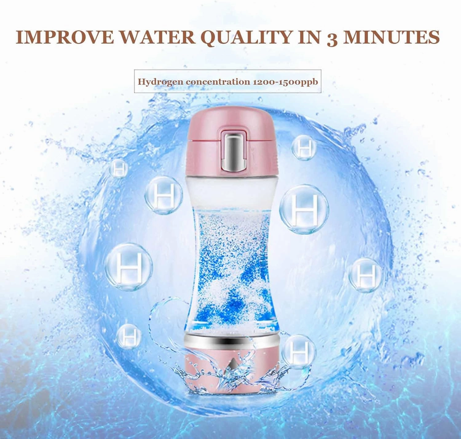 Portable Water Bottle, High Concentration Hydrogen Separation Hydrogen Rich Water Cup, Smart Purifier Bottle, USB Rechargeable Anti Aging Fitness Cup