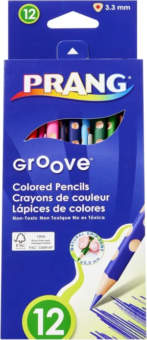 Prang Groove Triangular Colored Pencils, 3.3 Millimeter Cores, 7 Inch Length, Assorted Colors, 12 Count (28112)