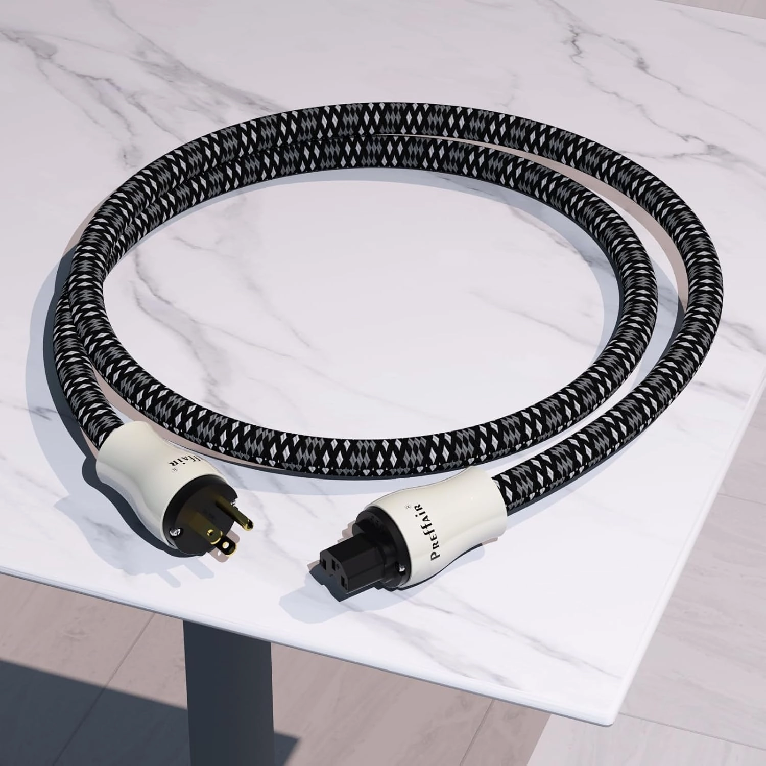 Preffair HiFi OFC Shielded Power Cord, 10 Guage AC Main Supply Cable with Gold Plated US-C15 Connectors, 125V/15A for Speaker, Subwoofer, Turntable, AMP, DAC. (Gold Plated 10AWG, 1.0M / 3.3 Feet)