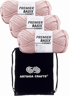 Premier Basix Chunky Knitting Yarn Rose 1145-15 (3-Pack) Same Dye Lot Chunky Bulky #5 Soft 100% Acrylic with Project Bag