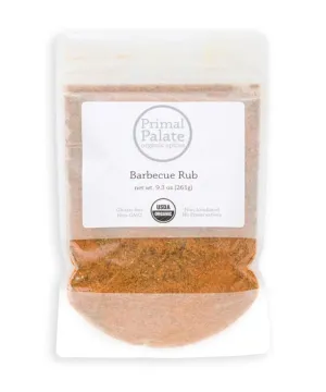 Primal Palate Organic Spices Barbecue Rub - Certified Organic, 9.3 oz resealable bag