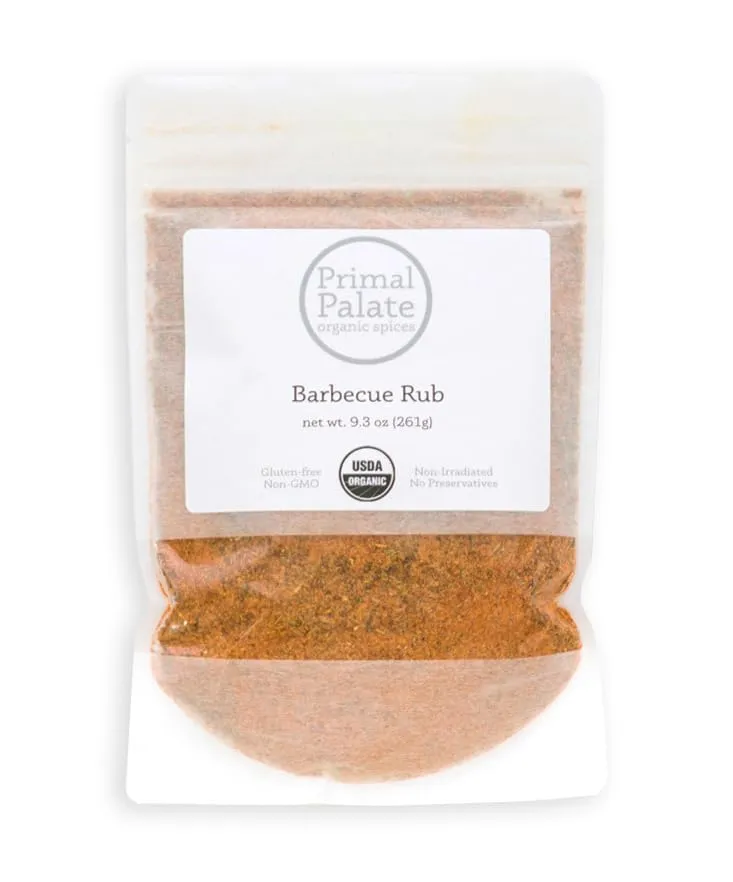 Primal Palate Organic Spices Barbecue Rub - Certified Organic, 9.3 oz resealable bag