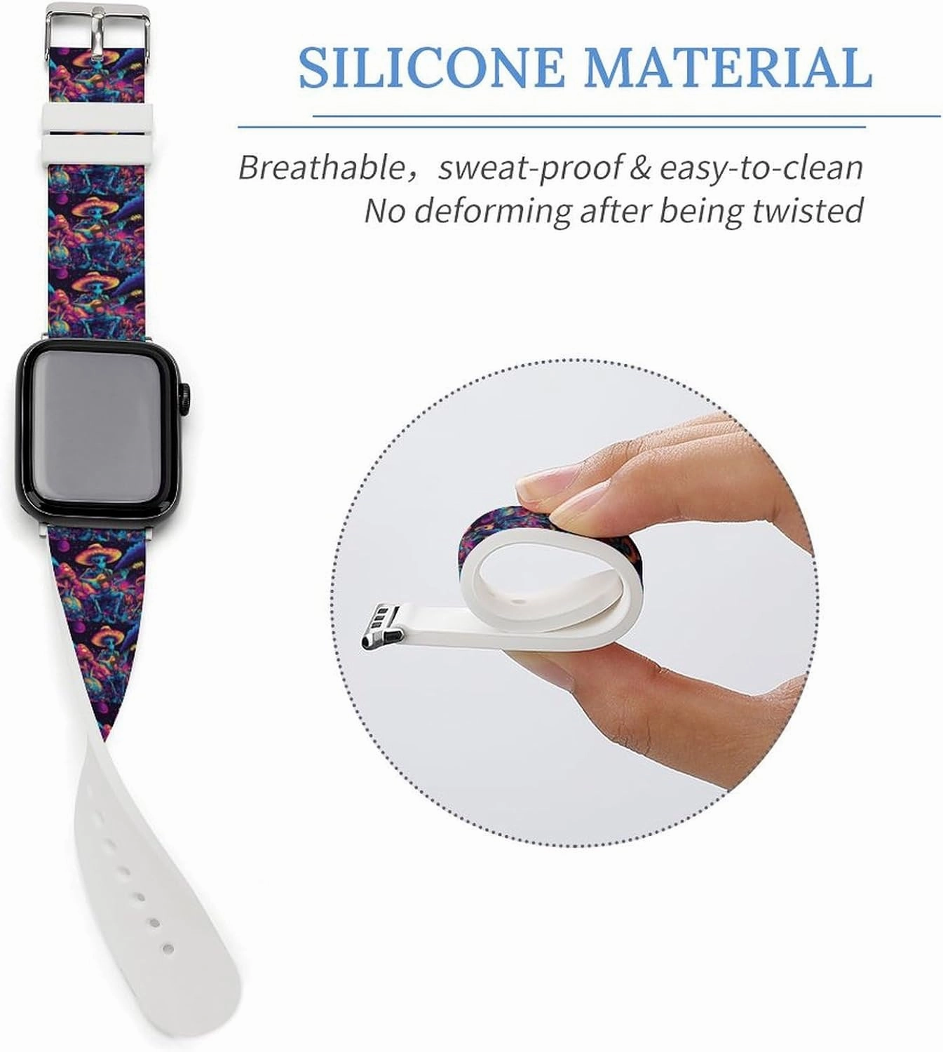 Psychedelics Aliens Guitar Player Adjustable Silicone Watchband Compatible with IWatch Classic Soft Sports Watch Strap for Men Women