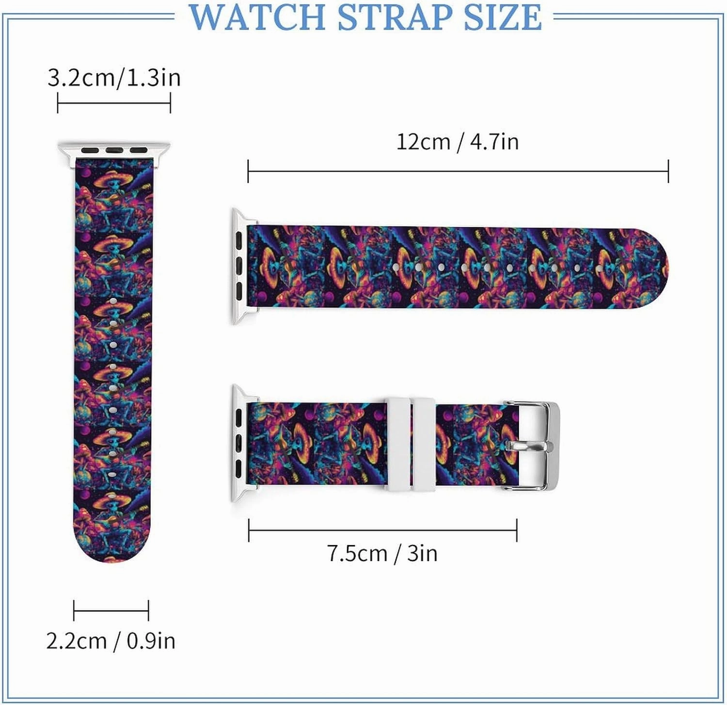 Psychedelics Aliens Guitar Player Adjustable Silicone Watchband Compatible with IWatch Classic Soft Sports Watch Strap for Men Women