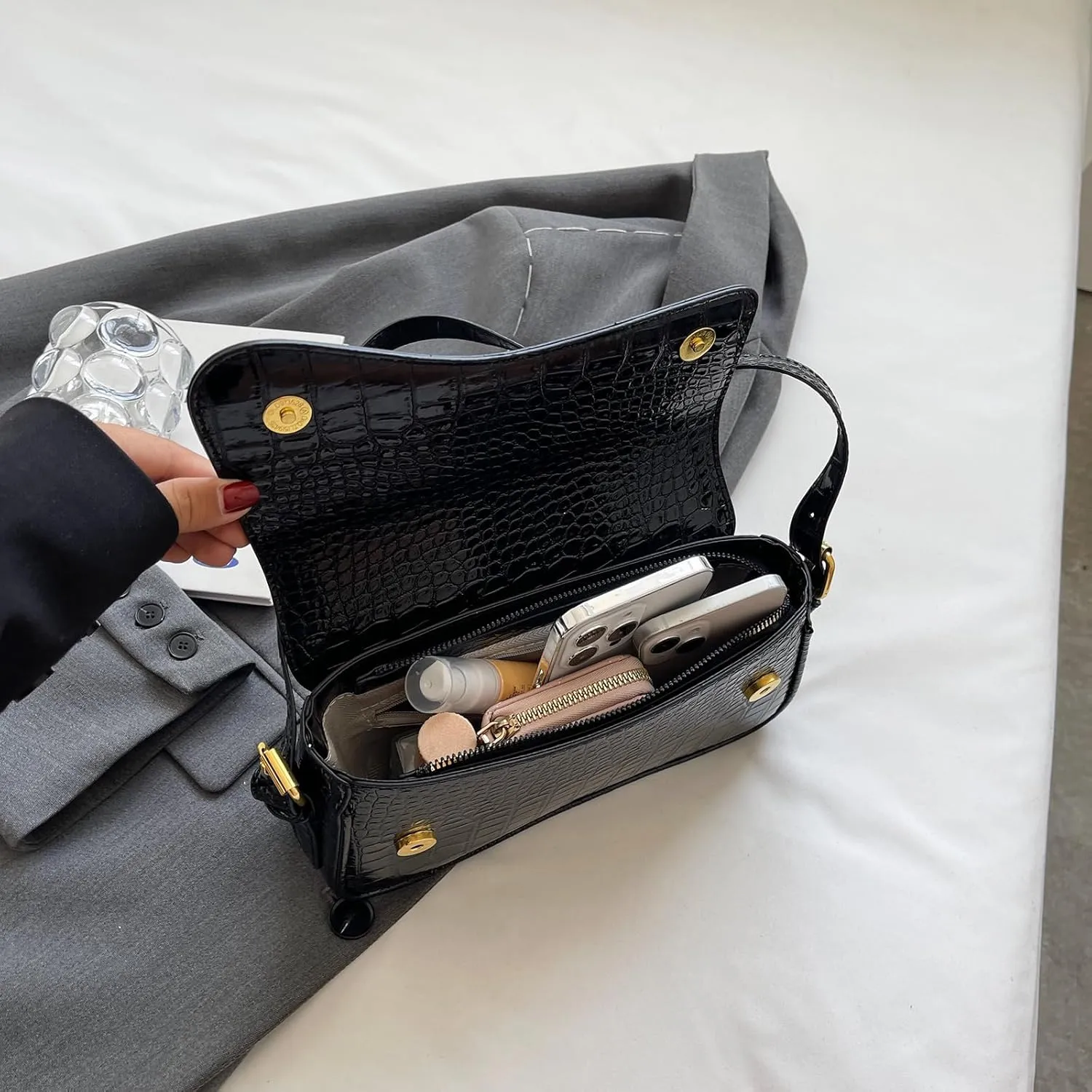 PU Leather Tote Bag for Women with 2 Removable Straps and Zipper Closure