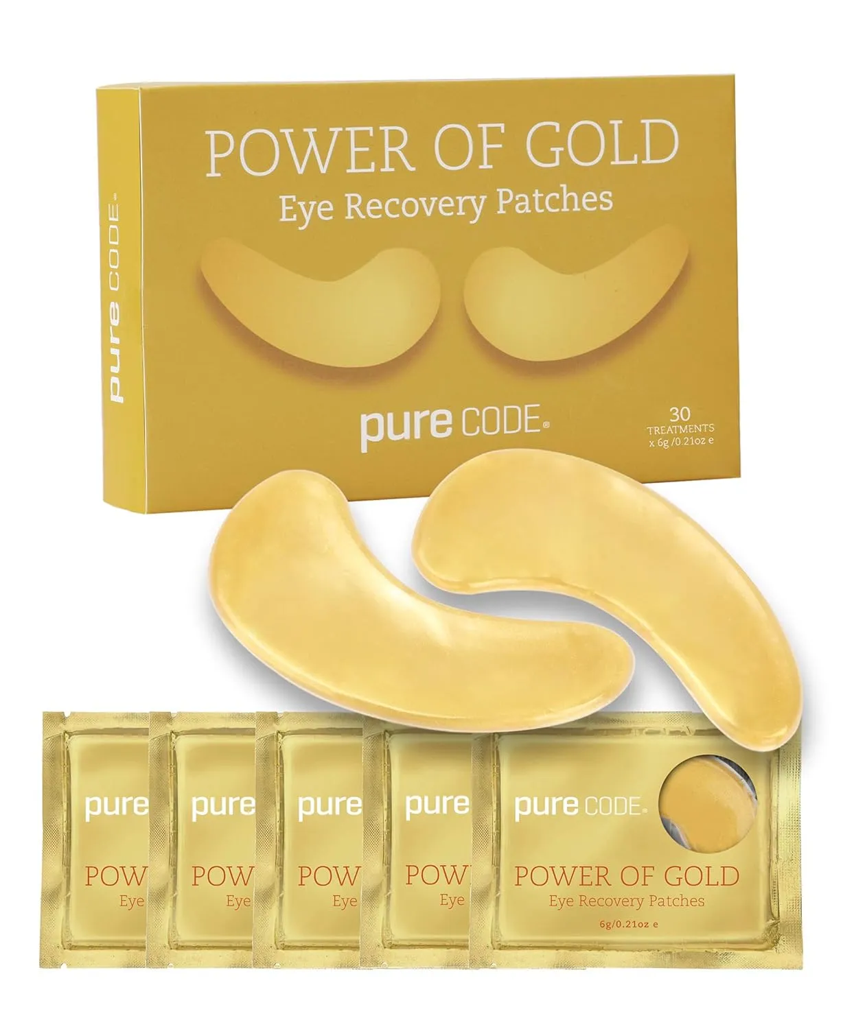 PURE CODE Power of Gold | Eye Recovery Patches | Contains 30 Treatments | Keeps Under-eye Area Smooth and Hydrated