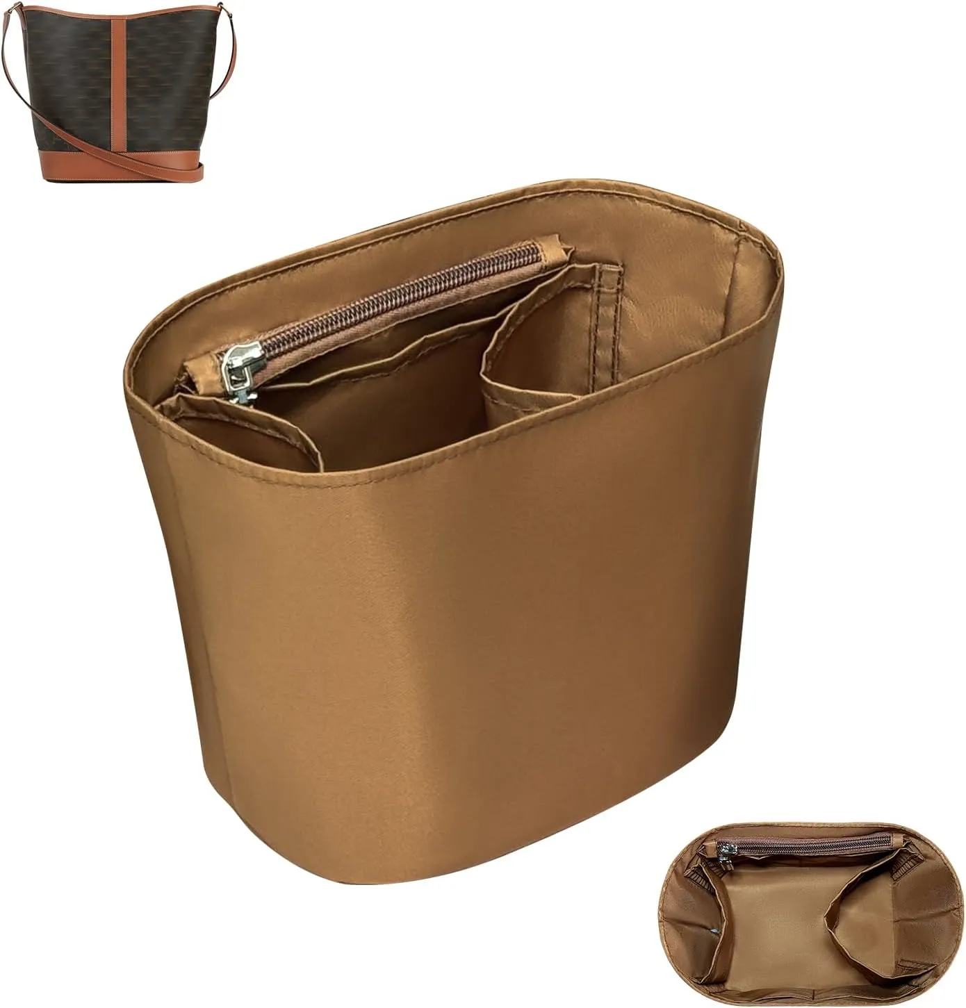 Purse Organizer Insert, Slim Inside Bag Organizer Insert Fit for Celine Triomphe Canvas Bucket Bag Small Drawstring Inner Liner Bag In Bag Organizer (Style-02, Medium)