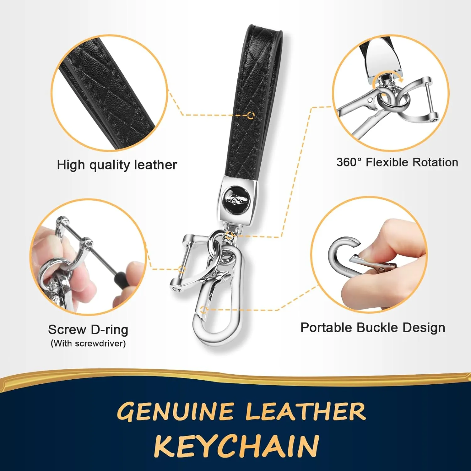 QBUC for Land Rover Key Fob Cover with KeyChain Soft TPU Gold Trim Key Case Full Protection Compatible with 2018-2023 Land Rover Range Rover Evoque Sport Vogue Discovery 5 Jaguar E I-PACE (Black)