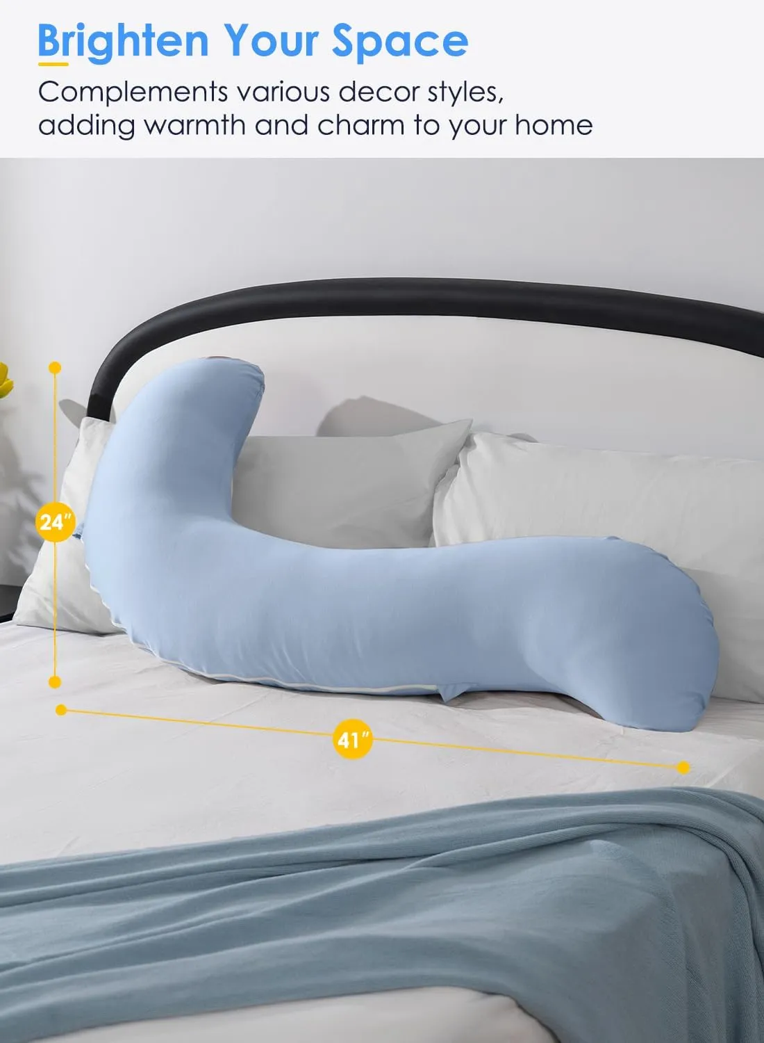 QUEEN ROSE Cooling Body Pillow, Full Body Support Pillow for Side Sleepers, Soft S Shaped Hug Pillow for Adults, with Removable Pillowcase, Blue