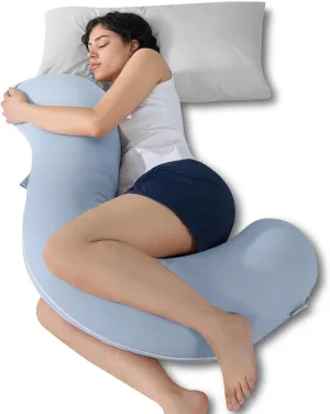 QUEEN ROSE Cooling Body Pillow, Full Body Support Pillow for Side Sleepers, Soft S Shaped Hug Pillow for Adults, with Removable Pillowcase, Blue