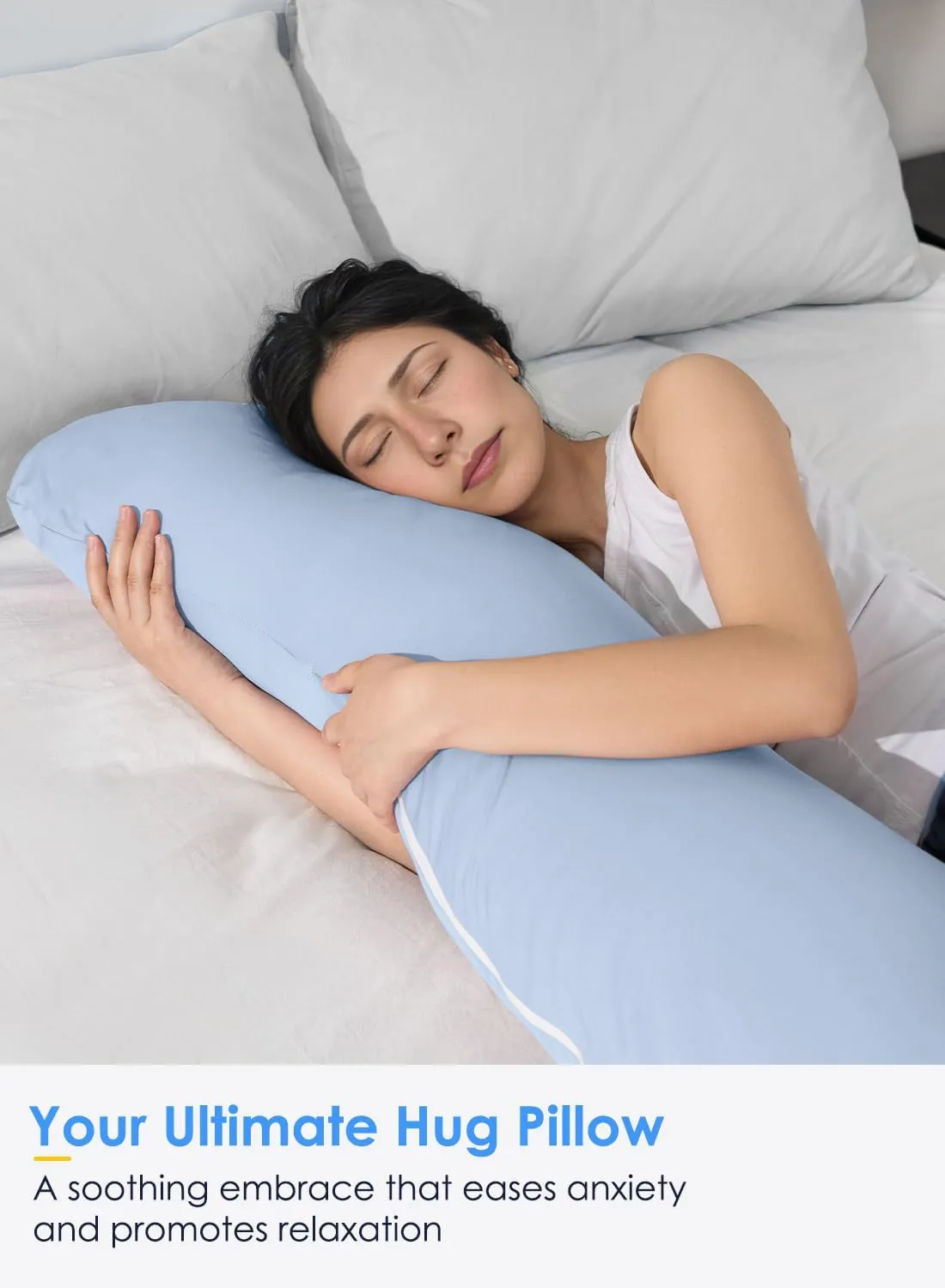 QUEEN ROSE Cooling Body Pillow, Full Body Support Pillow for Side Sleepers, Soft S Shaped Hug Pillow for Adults, with Removable Pillowcase, Blue