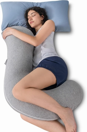 QUEEN ROSE Body Pillow, Full Body Support Pillow for Side Sleepers, Cooling Soft S Shaped Hug Pillow for Adults, Grey