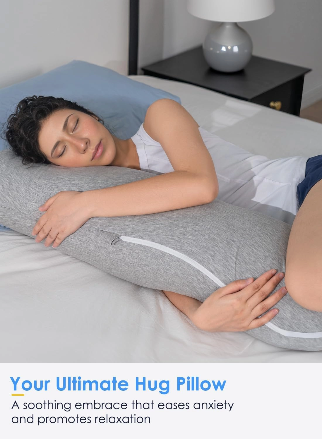 QUEEN ROSE Body Pillow, Full Body Support Pillow for Side Sleepers, Cooling Soft S Shaped Hug Pillow for Adults, Grey