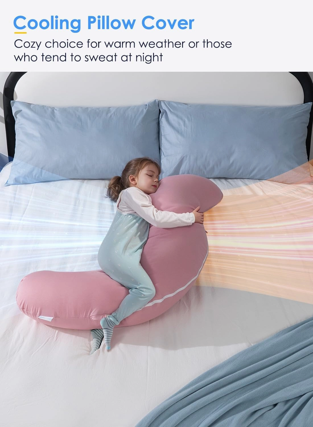 QUEEN ROSE Cooling Body Pillow, Full Body Support Pillow for Side Sleepers, Soft S Shaped Hug Pillow for Adults, Pink