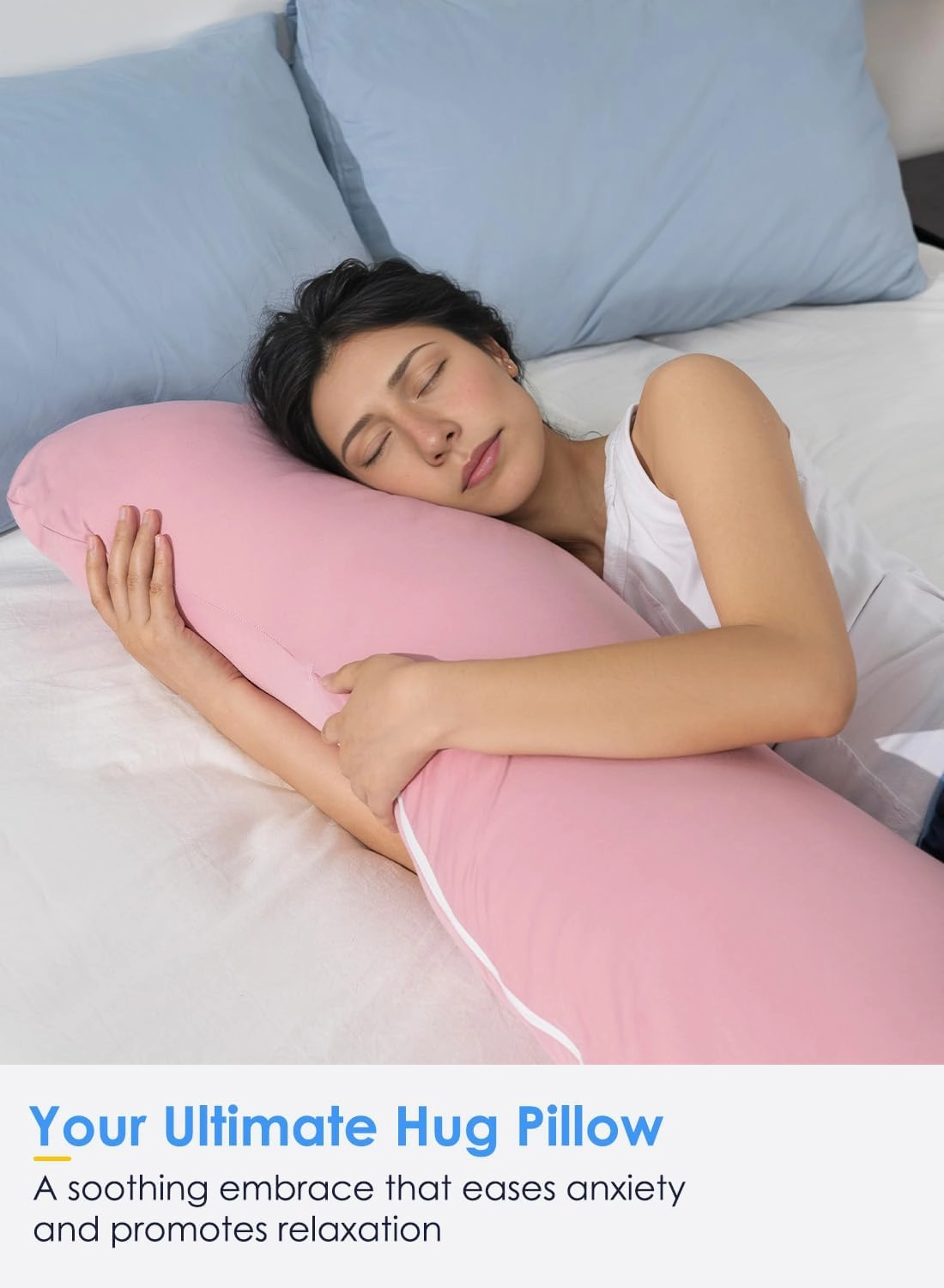 QUEEN ROSE Cooling Body Pillow, Full Body Support Pillow for Side Sleepers, Soft S Shaped Hug Pillow for Adults, Pink