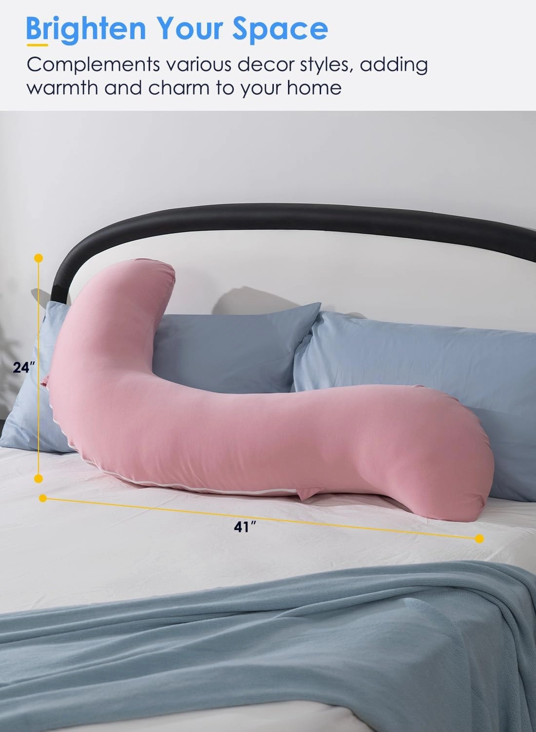 QUEEN ROSE Cooling Body Pillow, Full Body Support Pillow for Side Sleepers, Soft S Shaped Hug Pillow for Adults, Pink