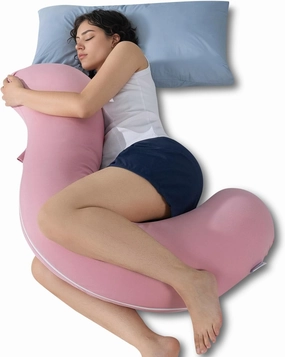 QUEEN ROSE Cooling Body Pillow, Full Body Support Pillow for Side Sleepers, Soft S Shaped Hug Pillow for Adults, Pink