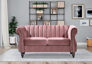 Quinones Modern Chesterfield Channel Tufted Loveseat with Nailhead Accents, 59.1", Rose