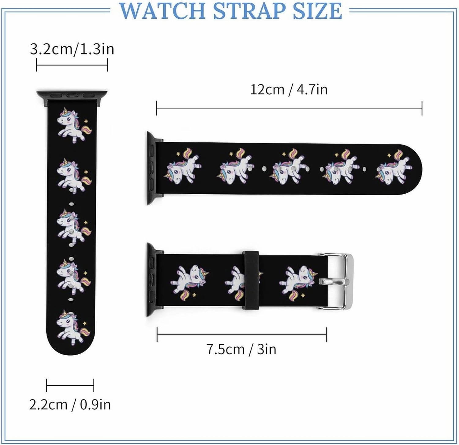 Rainbow Horse Adjustable Silicone Watchband Compatible with IWatch Classic Soft Sports Watch Strap for Men Women
