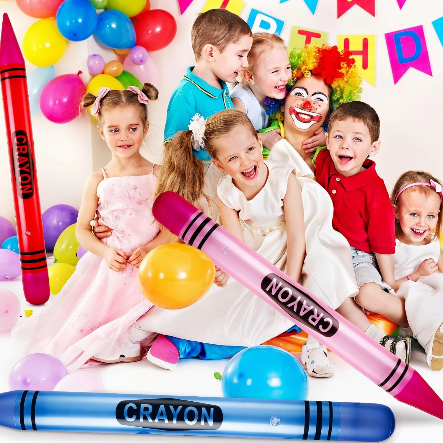 Raiten 12 Pcs Inflatable Crayons Jumbo 41.34 Inch Big Blow up Crayon Set Thick Large Inflatable Crayon Decorations Giant Crayons Prop for Birthday Kids Party Favors Classroom School Supplies