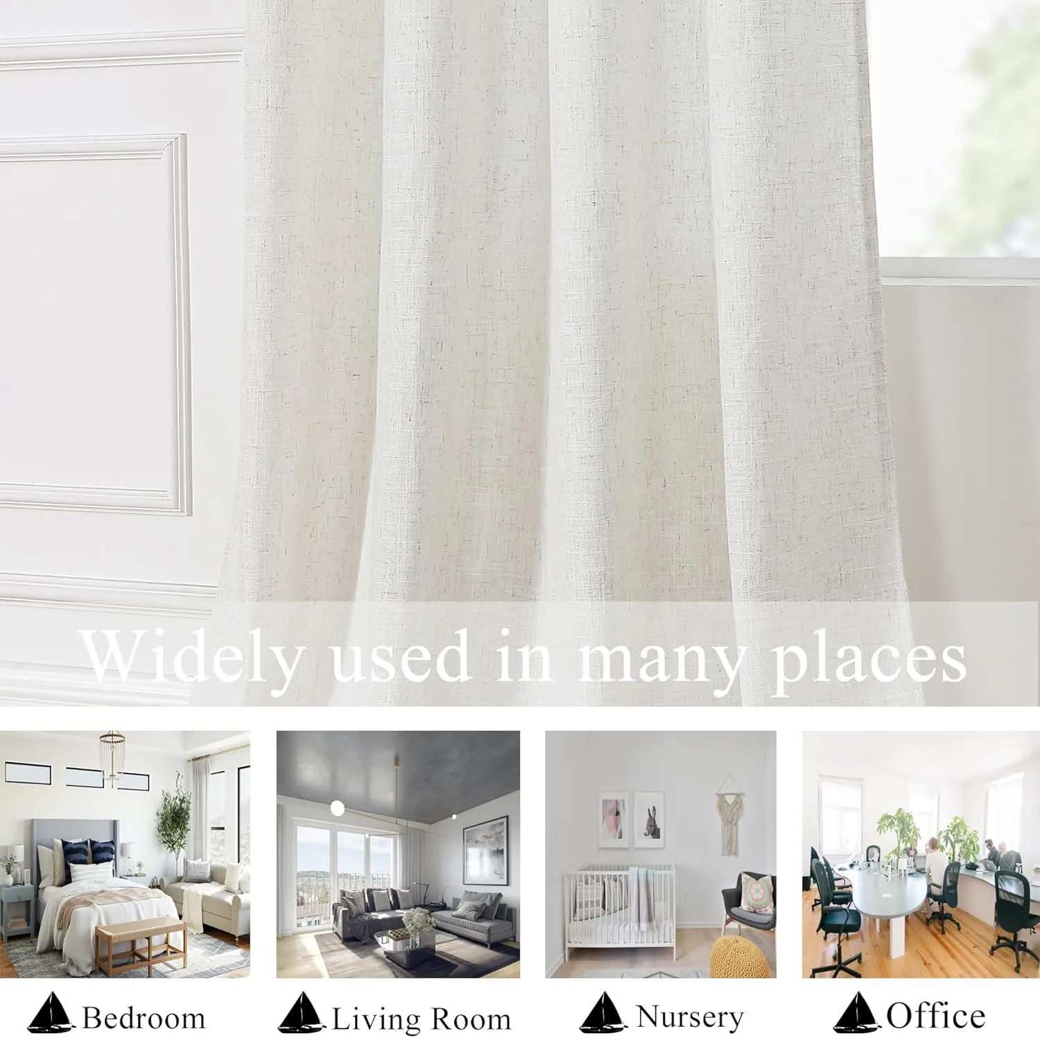 Randall Cream White Linen Semi Sheer Curtain Panels 95 Inches Long with Grommet Top Rustic Farmhouse Window Treatment Drapery for Bedroom Living Room, 54"x95"x2, Cream White/Linen
