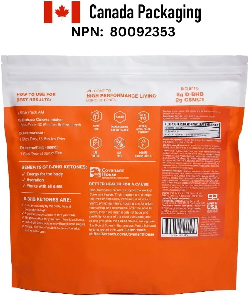 Real Ketones MCT & BHB Exogenous Ketones Drink Mix Packets Elevate Keto Electrolytes Powder Packets No Sugar with 4 Main Electrolytes Plus Hydrating Proprietary Keto BHB - 30 Pack Orange