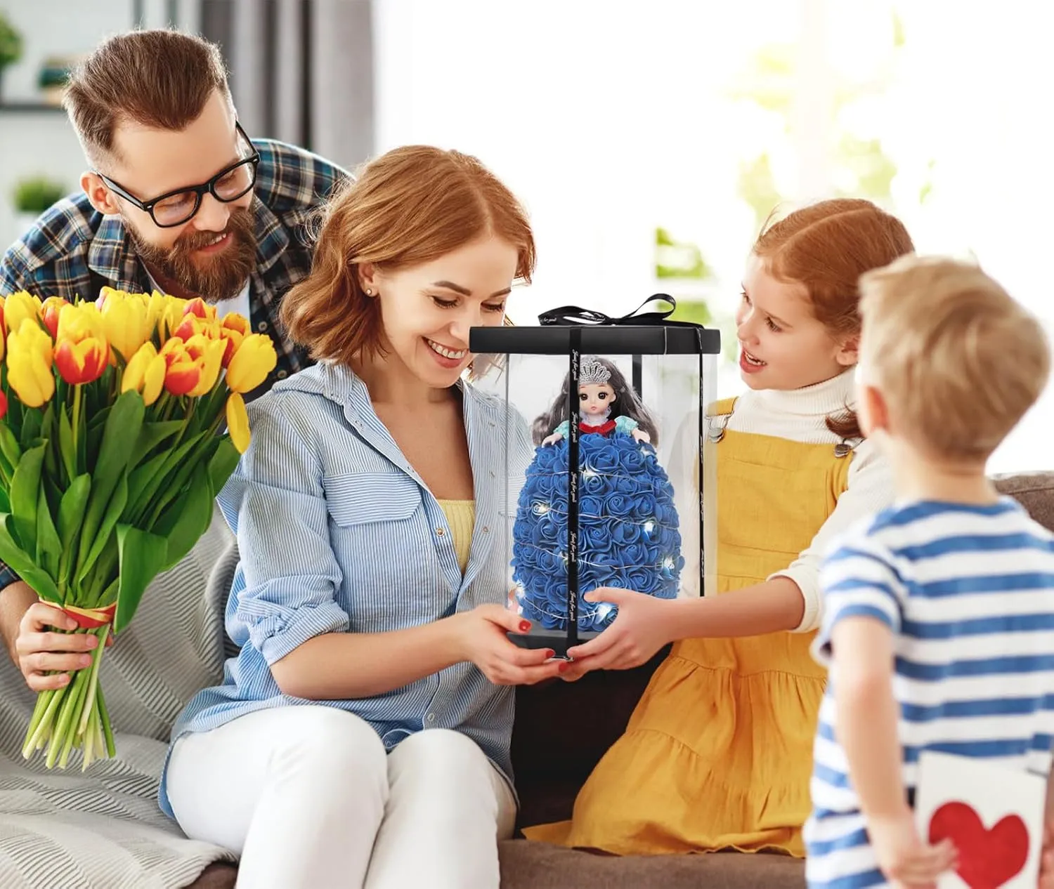 RECUTMS Gifts for Her, Doll with Roses Forever Rose Doll Flower Doll with Lights Perfect for Anniversary’s Cute Personalized Birthday for Women Girlfriend (Royal Blue)