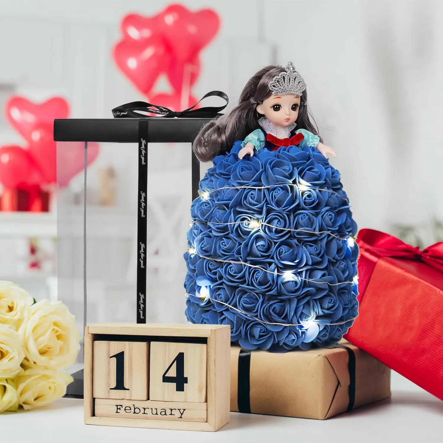 RECUTMS Gifts for Her, Doll with Roses Forever Rose Doll Flower Doll with Lights Perfect for Anniversary’s Cute Personalized Birthday for Women Girlfriend (Royal Blue)