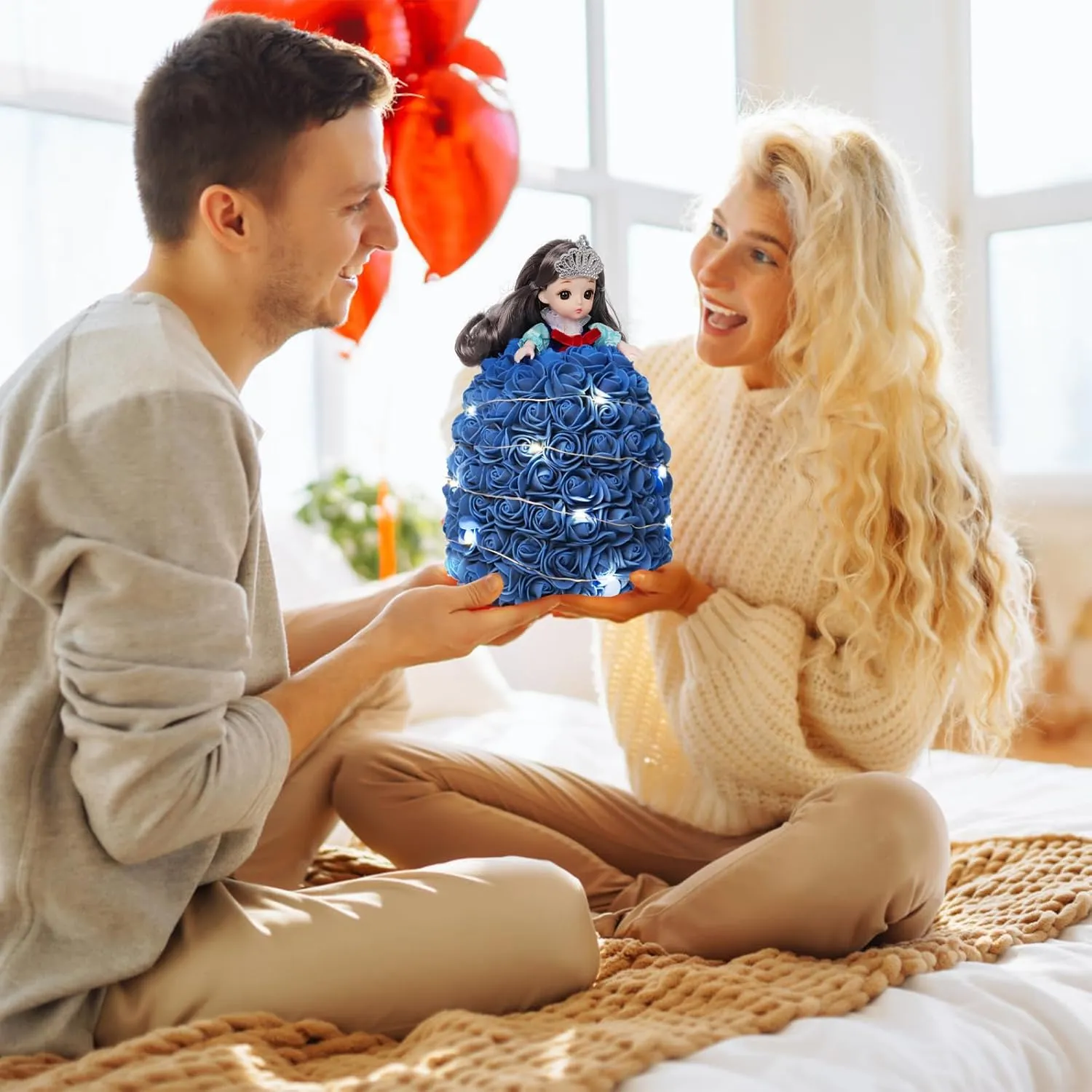 RECUTMS Gifts for Her, Doll with Roses Forever Rose Doll Flower Doll with Lights Perfect for Anniversary’s Cute Personalized Birthday for Women Girlfriend (Royal Blue)