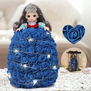 RECUTMS Gifts for Her, Doll with Roses Forever Rose Doll Flower Doll with Lights Perfect for Anniversary’s Cute Personalized Birthday for Women Girlfriend (Royal Blue)