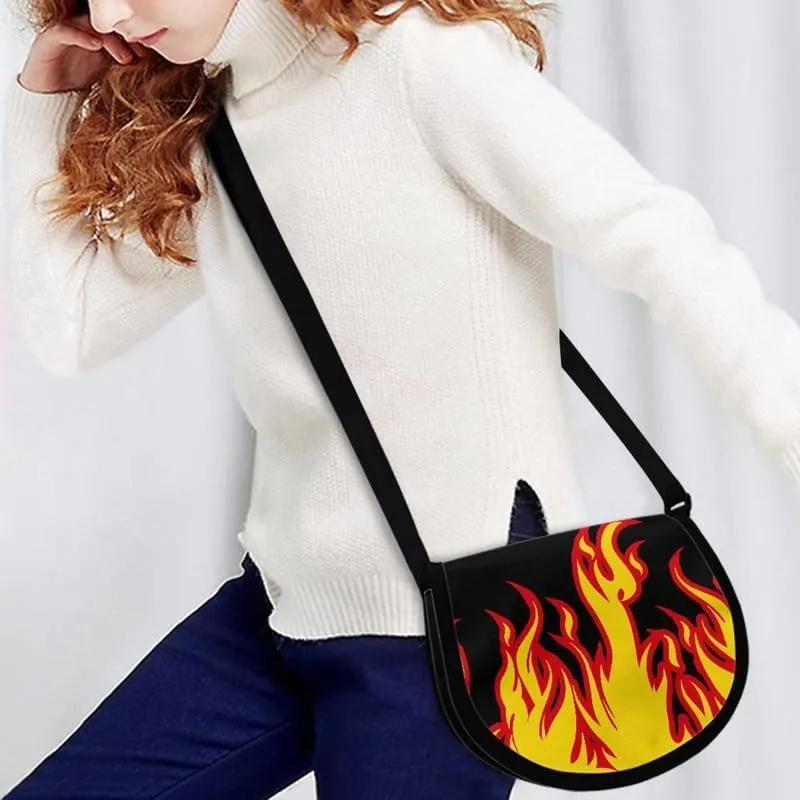Red Rose Women Small Crossbody Bag Butterfly Flower Casual Satchel Tribal Ethnic Semi Circle Bag with Zipper Pocket