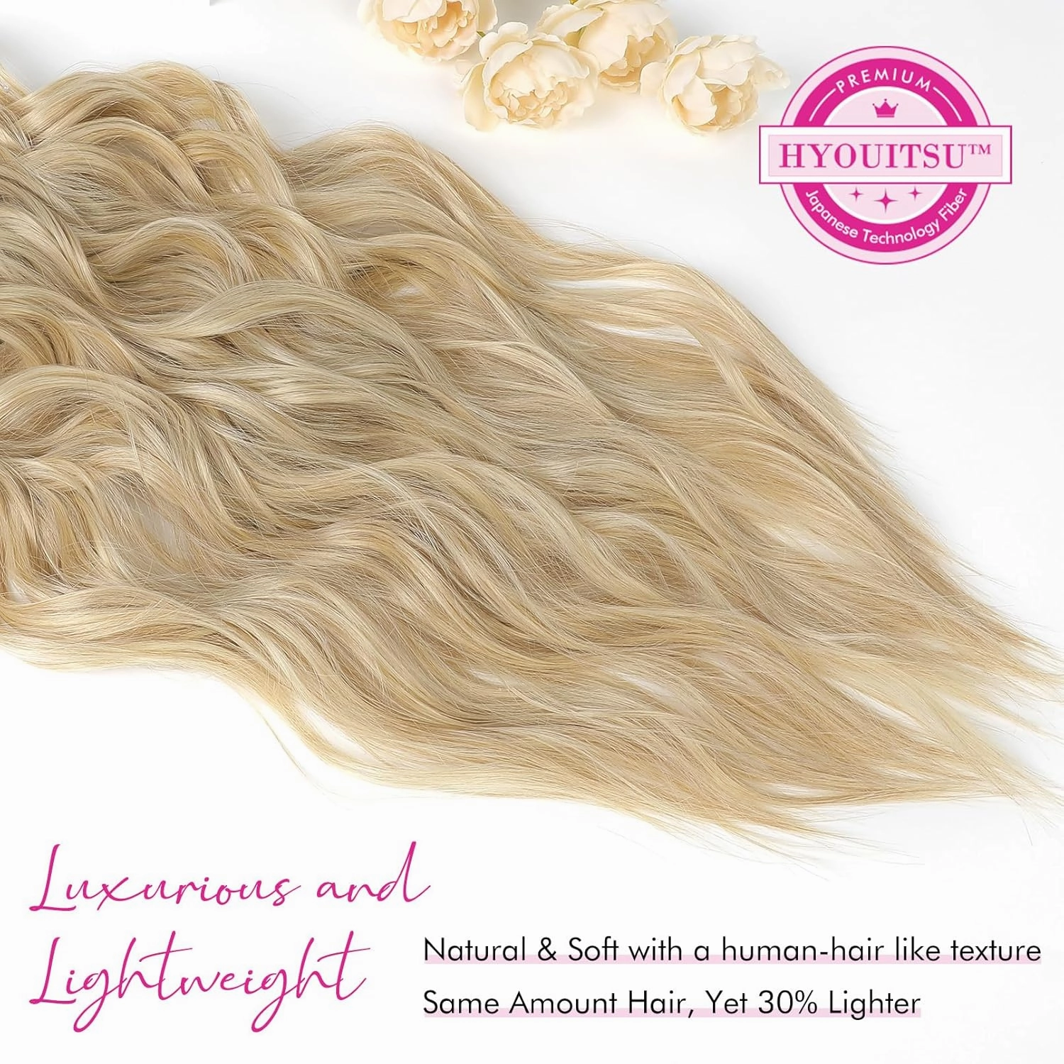 REECHO Clip in Hair Extensions, 4PCS Blonde Hair Extensions 24" Thick Long Beach Waves hair extensions HE003 Invisible Lace Weft Natural Soft Hairpieces for Women – Natural Blonde