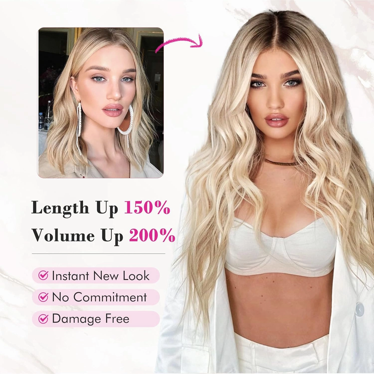 REECHO Clip in Hair Extensions, 4PCS Blonde Hair Extensions 24" Thick Long Beach Waves hair extensions HE003 Invisible Lace Weft Natural Soft Hairpieces for Women – Natural Blonde