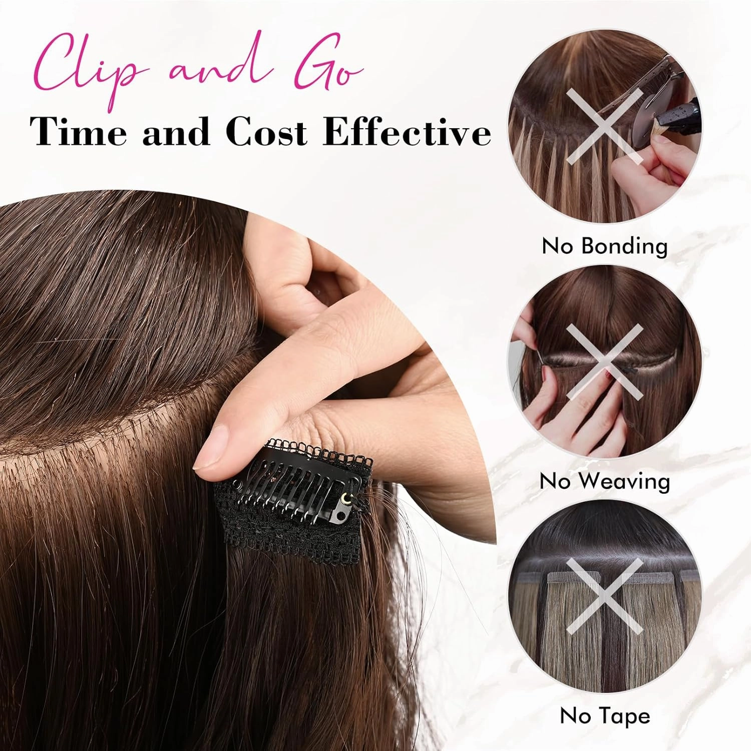 REECHO Hair Extensions, 4PCS Clip in Hair Extensions 24" Thick Long Beach Waves Black hair extensions HE003 Invisible Lace Weft Natural Soft Synthetic Hairpieces for Women – Black