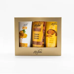 Reshma Beauty Turmeric Gold Skincare Set, Turmeric Face Wash, Turmeric Scrub, and Turmeric Lotion, Hydrating for All Skin Types, Deep Cleansing and Purifying, Cruelty-Free, Pack of 3