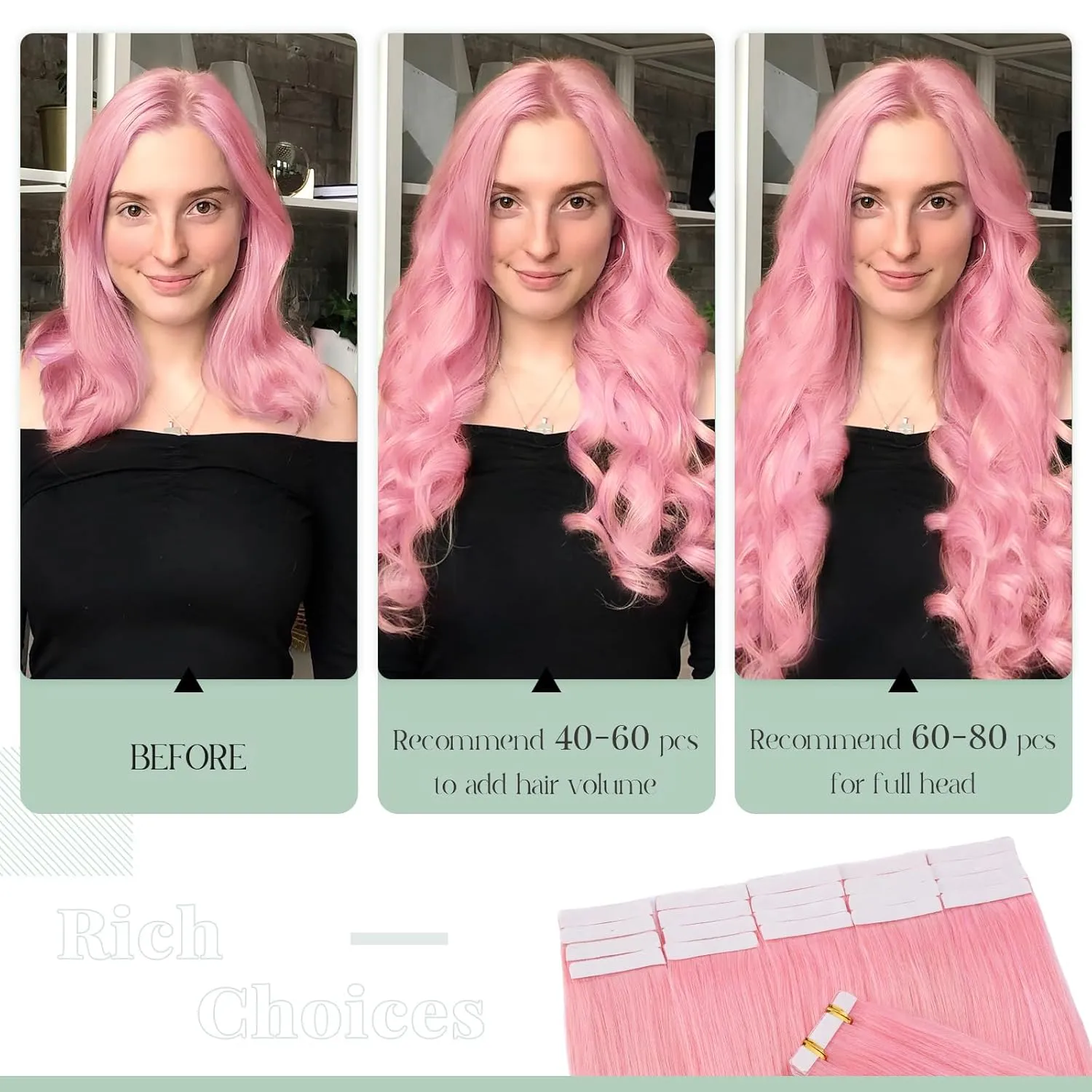 Rich Choices Tape in Hair Extensions Human Hair Pink Tape Hair Extensions Real Remy Human Hair 14 inch Invisible Tape in Hair Extensions Human Hair Straight 20pcs 50g