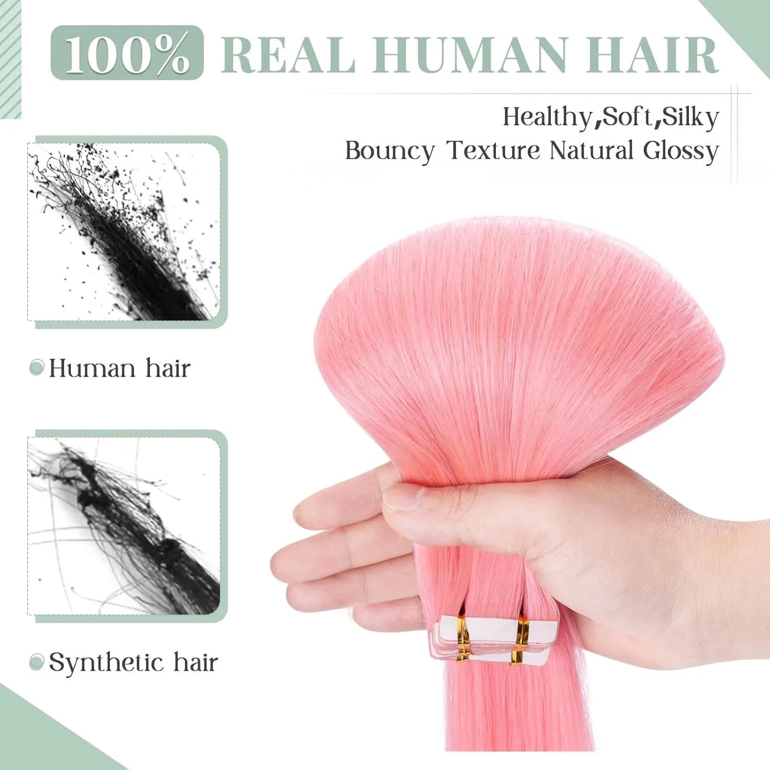 Rich Choices Tape in Hair Extensions Human Hair Pink Tape Hair Extensions Real Remy Human Hair 14 inch Invisible Tape in Hair Extensions Human Hair Straight 20pcs 50g
