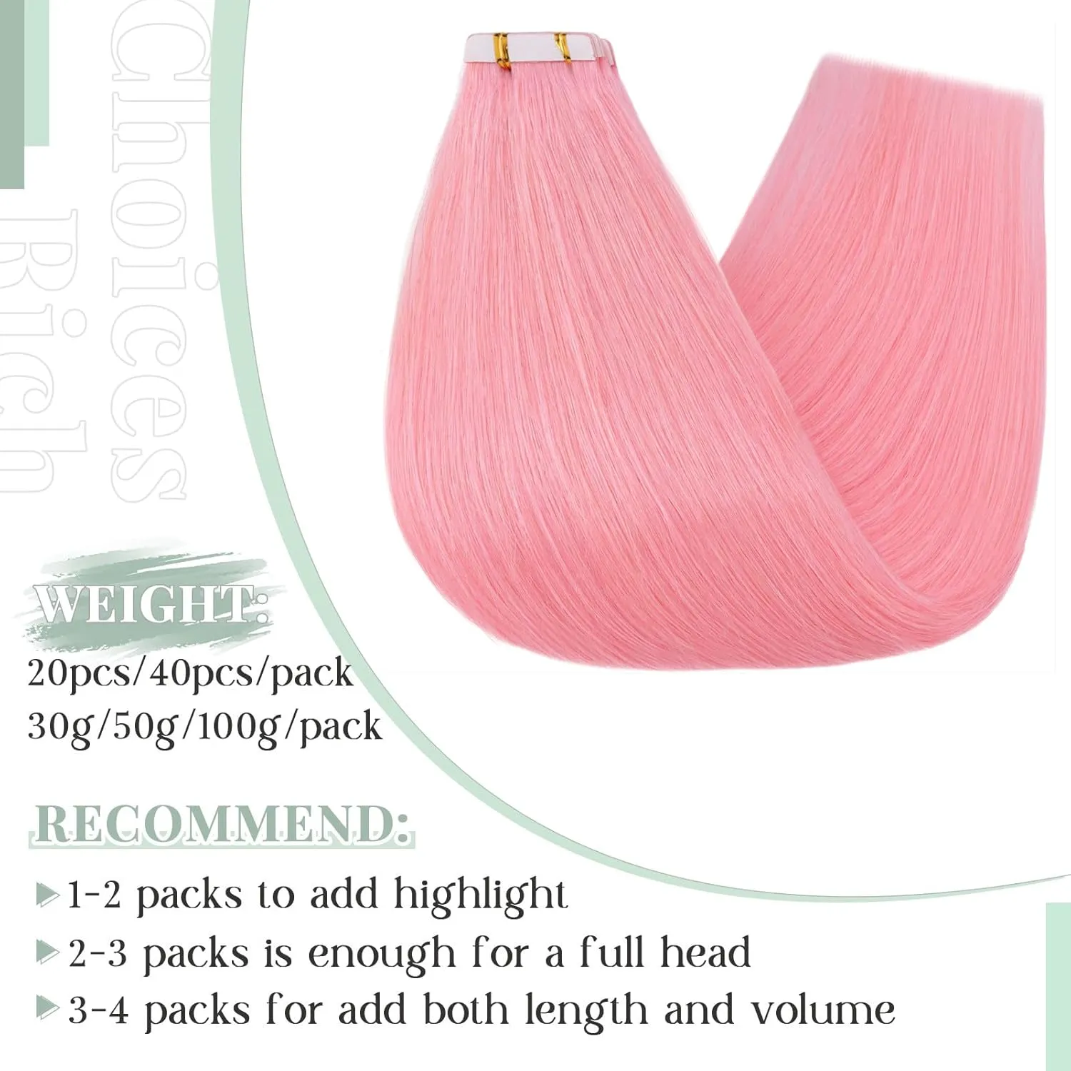 Rich Choices Tape in Hair Extensions Human Hair Pink Tape Hair Extensions Real Remy Human Hair 14 inch Invisible Tape in Hair Extensions Human Hair Straight 20pcs 50g