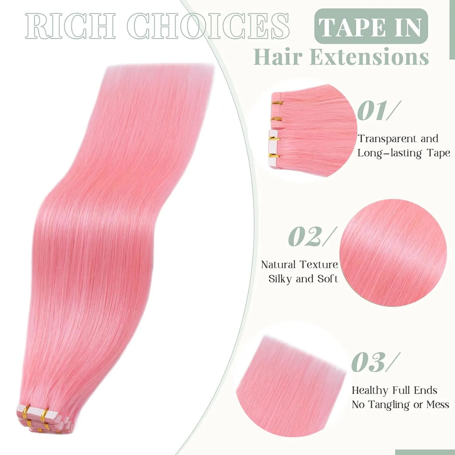 Rich Choices Tape in Hair Extensions Human Hair Pink Tape Hair Extensions Real Remy Human Hair 14 inch Invisible Tape in Hair Extensions Human Hair Straight 20pcs 50g