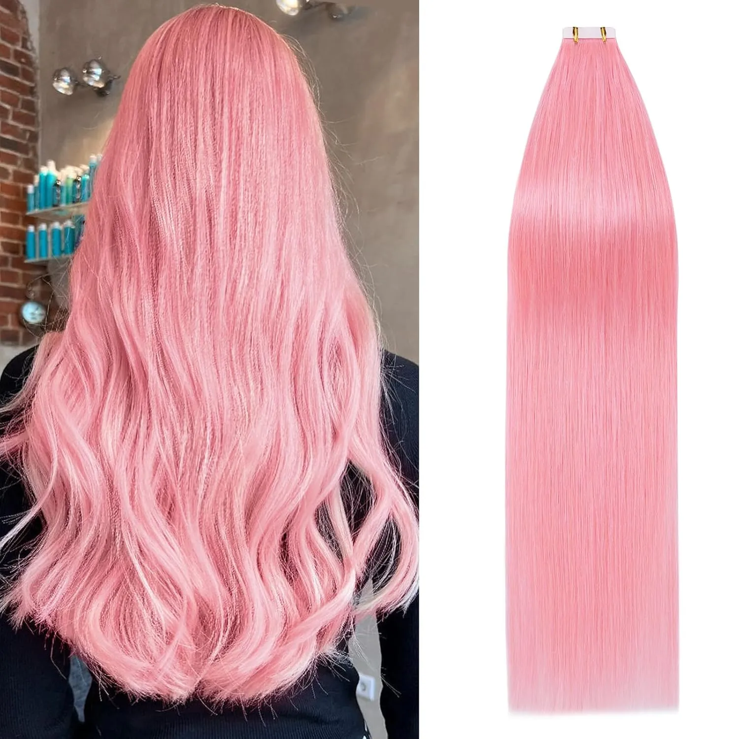 Rich Choices Tape in Hair Extensions Human Hair Pink Tape Hair Extensions Real Remy Human Hair 14 inch Invisible Tape in Hair Extensions Human Hair Straight 20pcs 50g