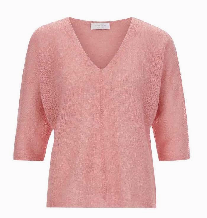 RICH & ROYAL GERMANY V-Neck Seamless Knit Pullover, Bubble Gum Pink