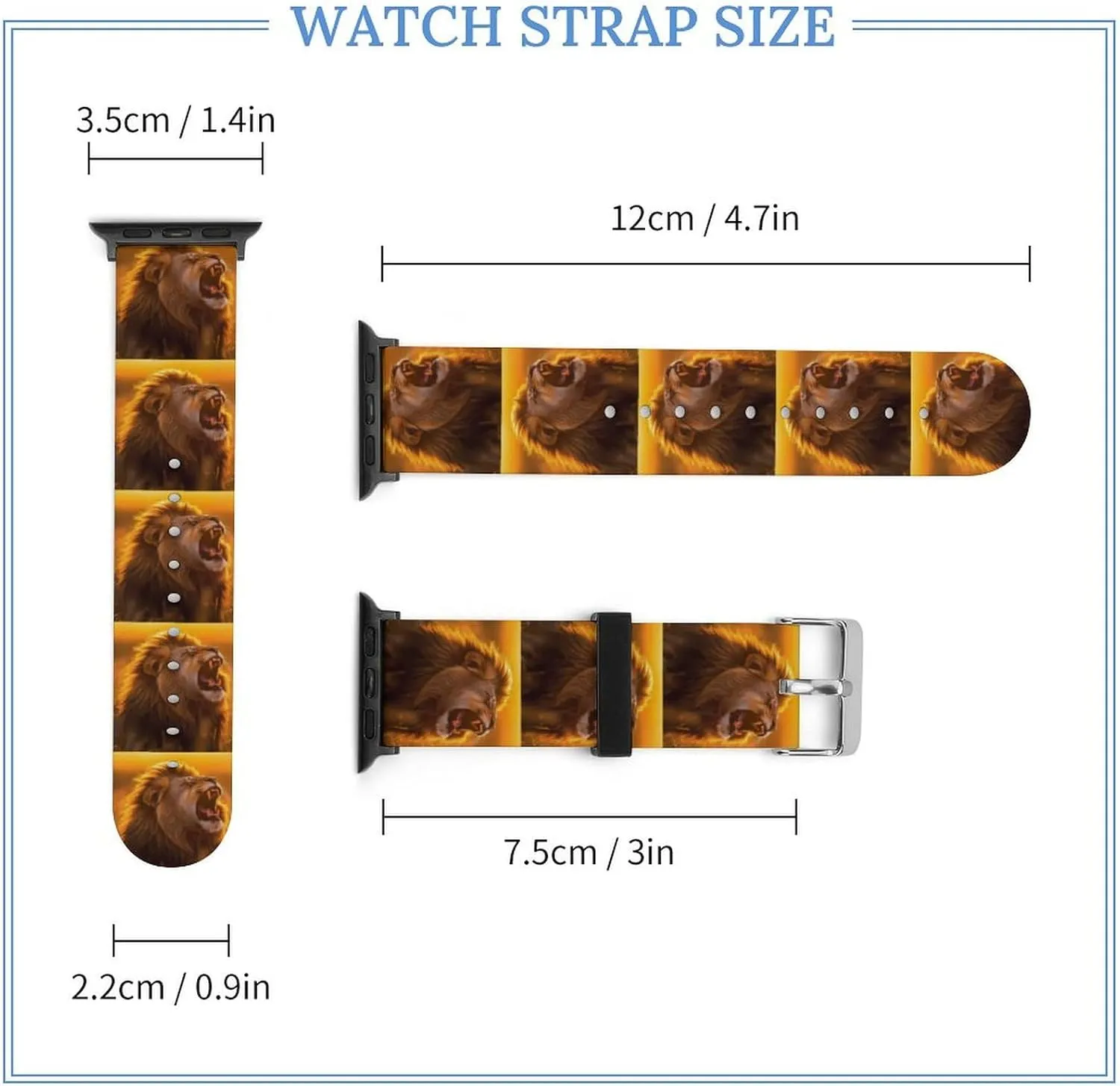 Roaring Lion Adjustable Silicone Watchband Compatible with IWatch Classic Soft Sports Watch Strap for Men Women
