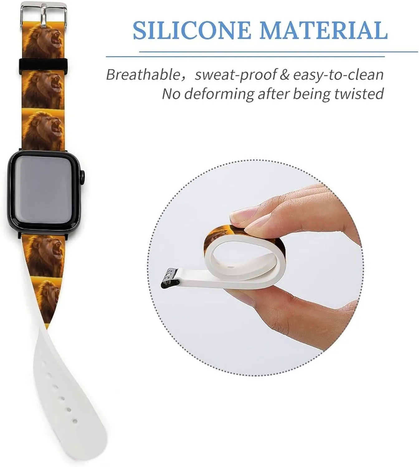Roaring Lion Adjustable Silicone Watchband Compatible with IWatch Classic Soft Sports Watch Strap for Men Women