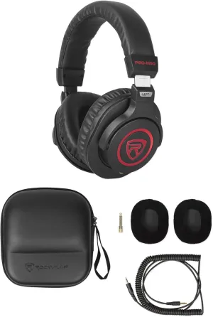 Rockville Studio Headphones Detachable Coil Cable Case Extra Ear Pad, Red (PRO-M50 SR)